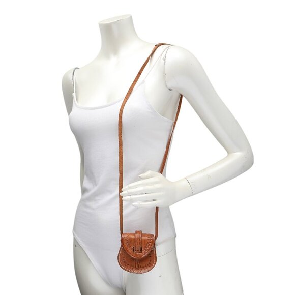 Vintage Mini Tooled Leather Shoulder Bag Purse Costa Rica Handmade Brown Travel - Picture 9 of 9